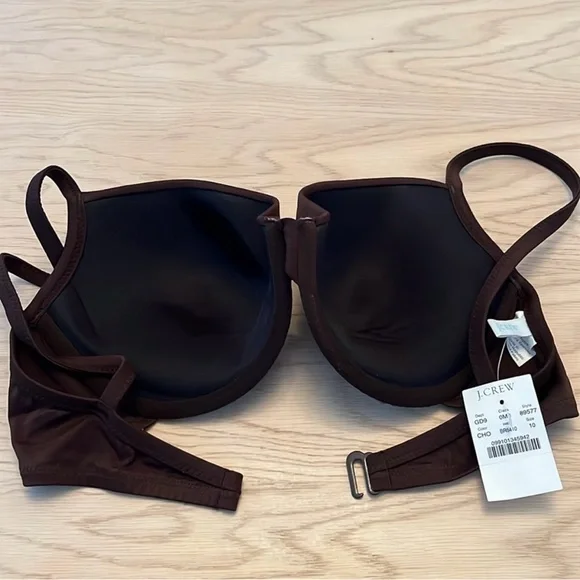 J. Crew Brown Bikini Top With Underwire & Clasp Closure - Picture 3 of 9